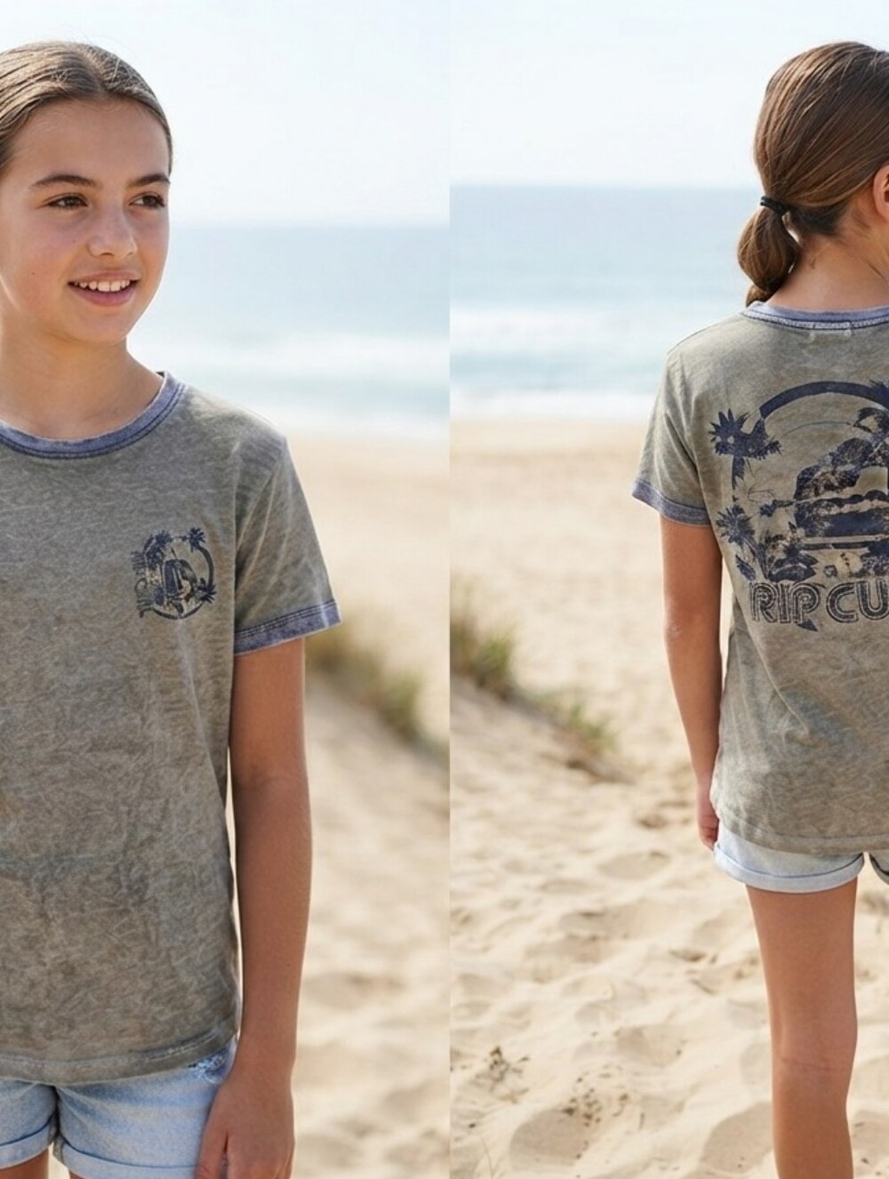 Rip Curl Gray Tee with Navy Surf Graphic